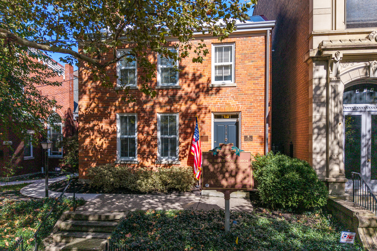 exterior view of a the front door on a historical brick house